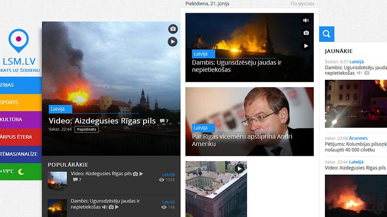 Latvian ylesiradioyhtiön kuvaa Riian linnapalosta.