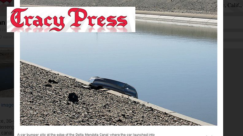 Ruotsalaismies on saanut surmansa auton syöksyttyä kanaaliin Tracyn kaupungissa Yhdysvalloissa. Kuva: Tracy Press