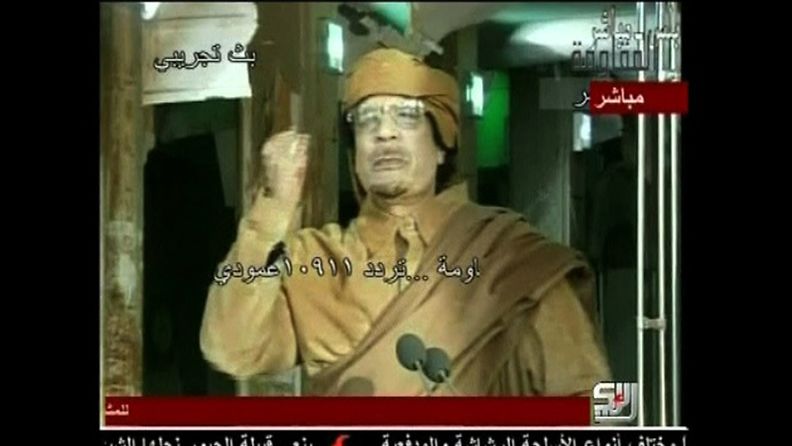 Jossakin piileskelevä Gaddafi piti taas tänään kannattajilleen puheen. Puheessa oli pelkkä ääni, ei tuoretta videokuvaa.