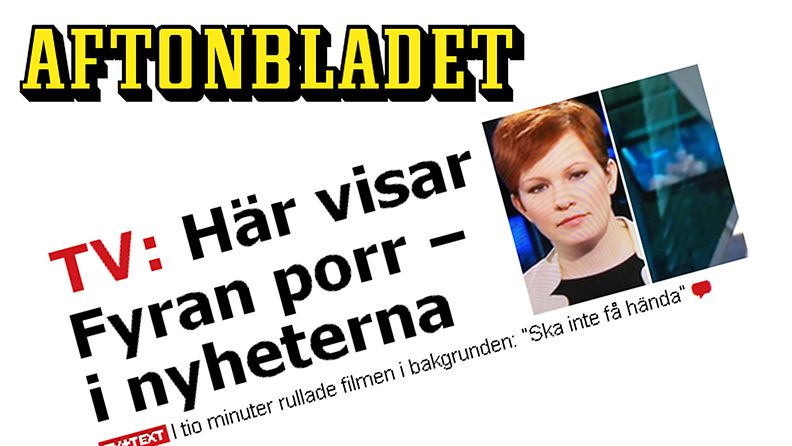 Ruotsin TV4:n uutisankkurien taustalla näkyi vahingossa pornoa. Kuvakaappaus Aftonbladetin sivuilta. 