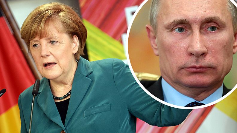 Angela Merkel ja Vladimir Putin kuvituskuvassa.