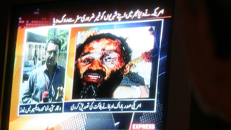 Pakistanin televisio näytti kuvaa kuolleesta Osama bin Ladenista 2.5.2011. Kuva: EPA