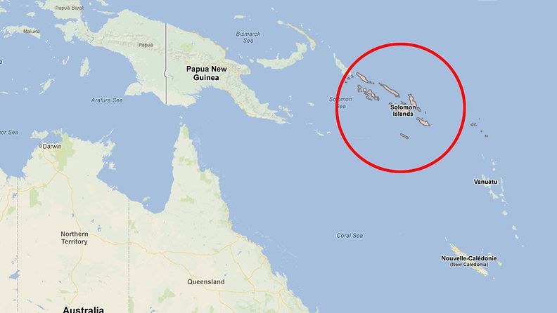 Maanjäristys Salomonsaarten tuntumassa. Kuva: Google Maps