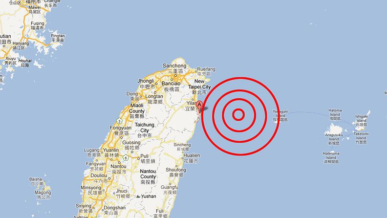 Maanjäristys Taiwanissa 10.6.2012. Kuvakaappaus Google Mapsista.
