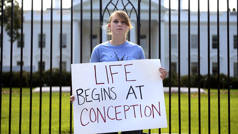 Anti-abortion protester Joanna White of Lake Arrowhead, California protests in front of the White House in Washington, DC, USA, 01 October 2012.