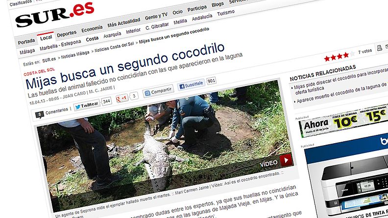 Krokotiilista uutisoi Espanjassa malagalainen Sur-lehti. 