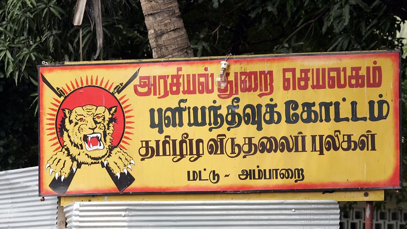 The sign, logo of the LTTE east region office in Batticaloa, Eastern Sri Lanka on Saturday, 8th Jan. LTTE (Liberation Tamil Tigers Eelam) is the political wing of the Tamil Tigers freedom/terrorists group. 