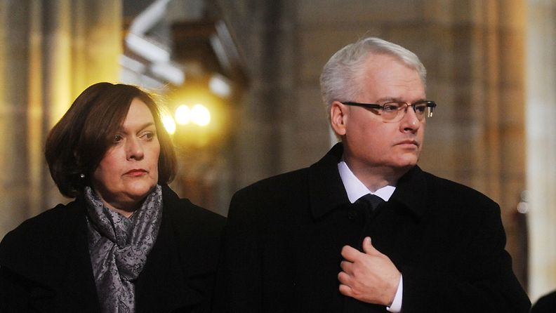 Kroatian presidentti Ivo Josipovic vaimonsa Tatjanan kanssa.