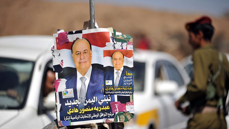Jemenin varapresidentti Abdo Rabbo Mansour Hadin vaalimainos. 