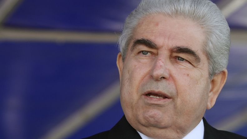 Cypriot President Dimitris Christofias delivers a speech as he attends a military parade as part of celebrations marking the 51th anniversary of the Republic of Cyprus' independence in the presence of the President of the Republic Demetris Christofias and other high ranking government officials, in Nicosia, Cyprus, on 01 October 2011.