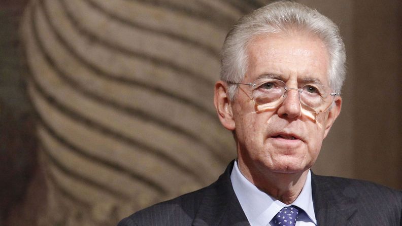 Newly appointed Italian Prime Minister, Mario Monti speaks during a news conference at Giustiniani Palace in Rome, Italy on 15 November 2011.