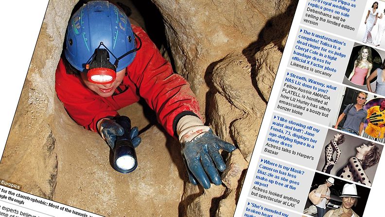 Euroopan alla kulkee kivikautisia tunneleita. Ruutunäkymä Daily Mailin sivuilta.