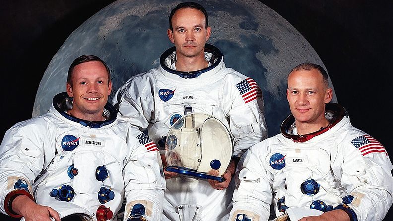 Apollo 11:n miehistö vuonna 1969: Neil Armstrong (vas.), Michael Collins ja Edwin E. Aldrin Jr. 