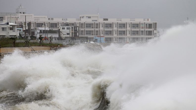 Taifuuni Sanba saavutti tänään Japanin Okinawan saaren.
