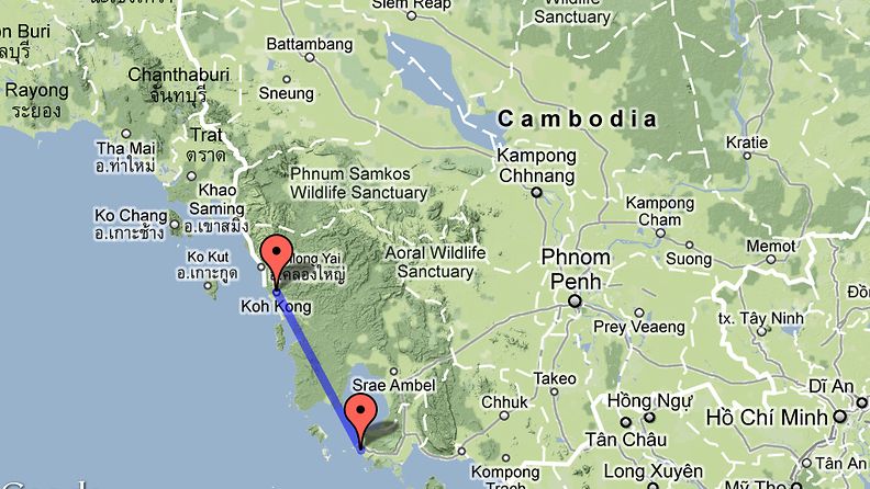 Kambodzhan Sihanoukville ja Koh Kong Thaimaan vastaisella rajalla.