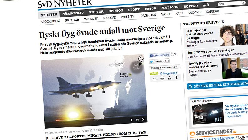 Kuvakaappaus Svenska Dagbladetin sivuilta.