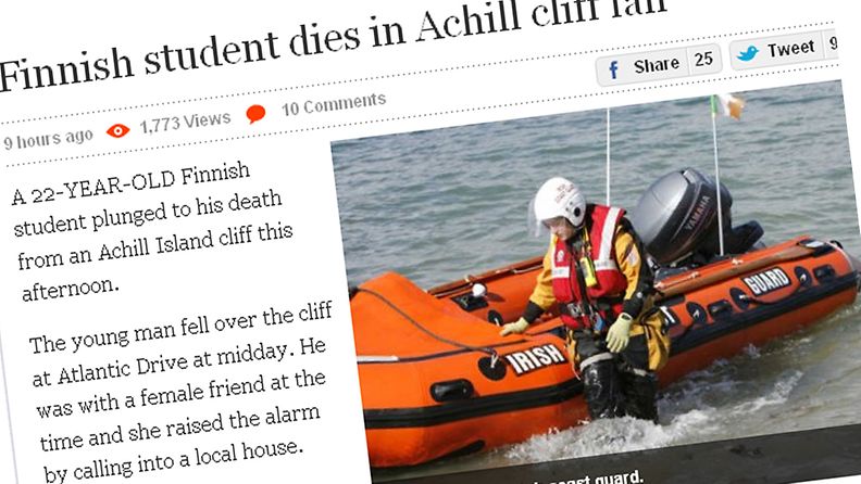 Suomalaisopiskelija on kuollut pudottuaan kalliolta Irlannissa. Kuva: The Journal