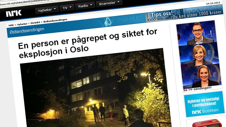 Norjan yleisradioyhtiö NRK kertoi räjähdyksestä verkkosivuillaan.