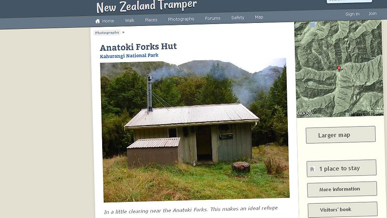 Kuvakaappaus New Zealand Tramper -verkkosivuilta.