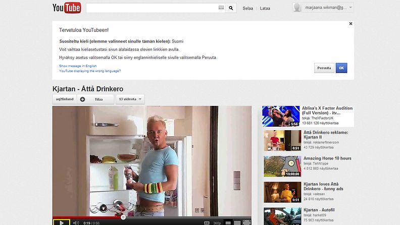 Åttå Drinkero -mainos. Kuvakaappaus Youtube-sivustolta. 