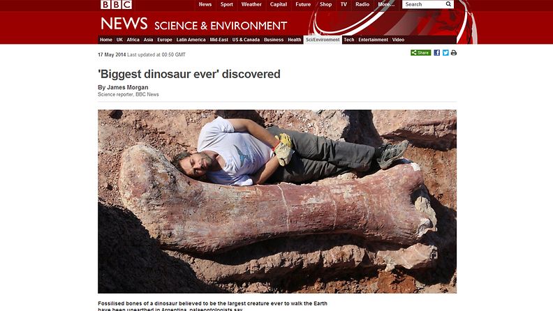 suuri dinosaurus kuvakaappaus BBC