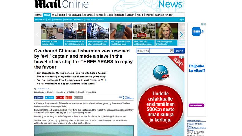 Daily Mail kiinalainen kalastaja pelastui