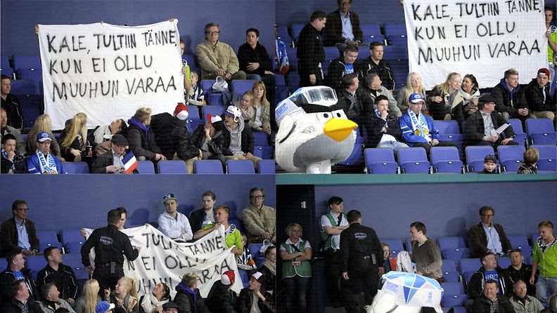 Järjestysmies vei pojilta protestilipun pois jääkiekon MM-kisoissa ottelussa Ranska-Kazakhstan 