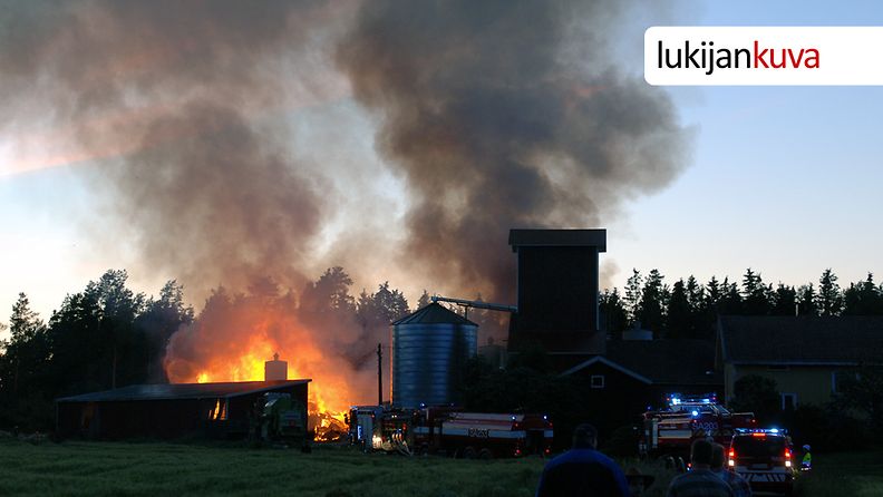 Kanala tuhoutui tulipalossa illalla Rauman Lapissa 26.7.2012. Noin 10 000 kanaa kuoli.
