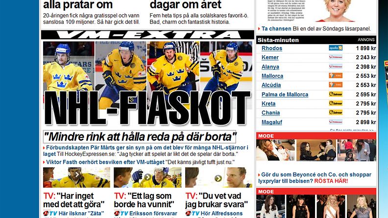 Ruotsalainen Expressen lyttää Ruotsin maajoukkueen esityksen MM-kisoissa.