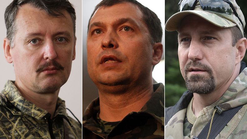 Ukrainan kapinallisjohtajia vasemmalta lukien: Igor "Strelkov" Girkin, Valeri Bolotov ja Aleksander Khodakovski.