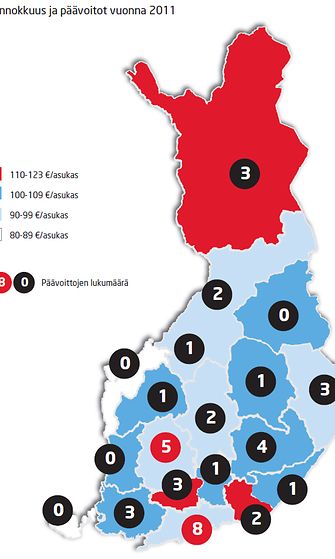 Lottoinnokkuus ja voitot Suomessa vuonna 2011. Kuva: Veikkaus