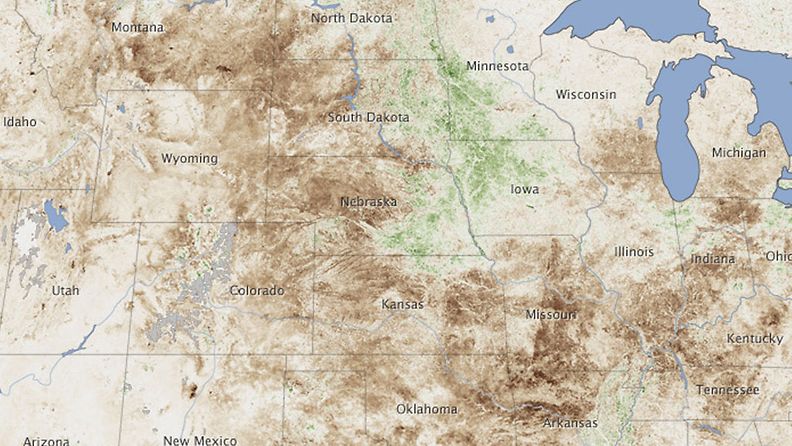 Nasan havainnekuva Yhdysvaltojen keskiosia vaivaavasta kuivuudesta