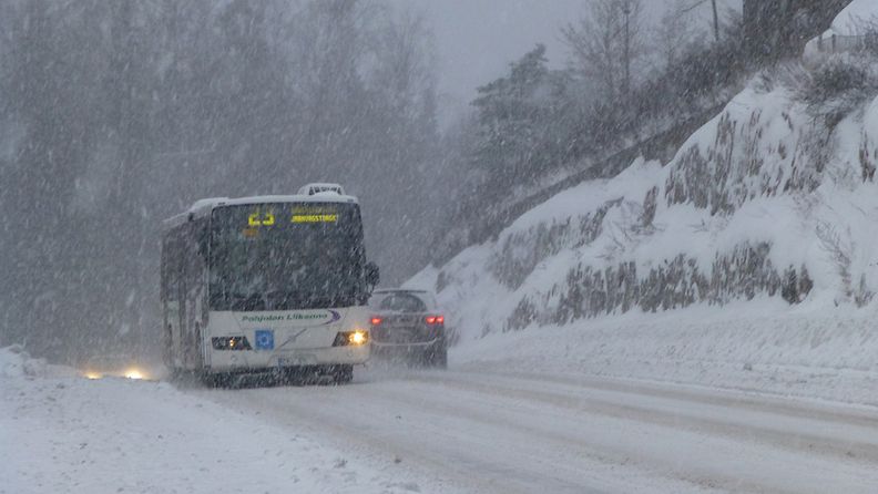 Lumipyry oli ajoittain sakeaa Helsingin Ilmalassa 13. joulukuuta 2012.