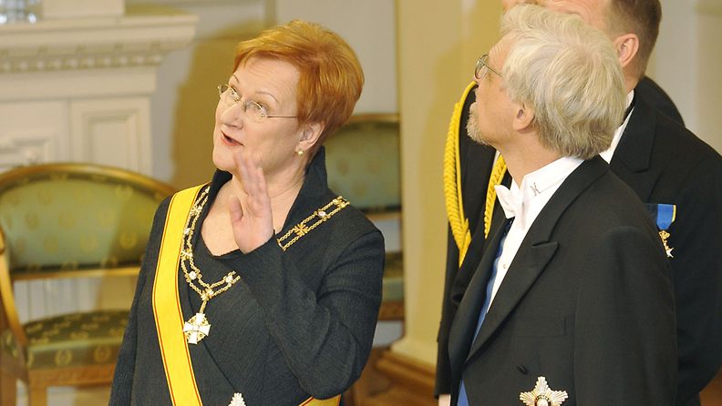 Presidentti Tarja Halonen ja Pentti Arajärvi Linnan juhlissa vuonna 2008. 