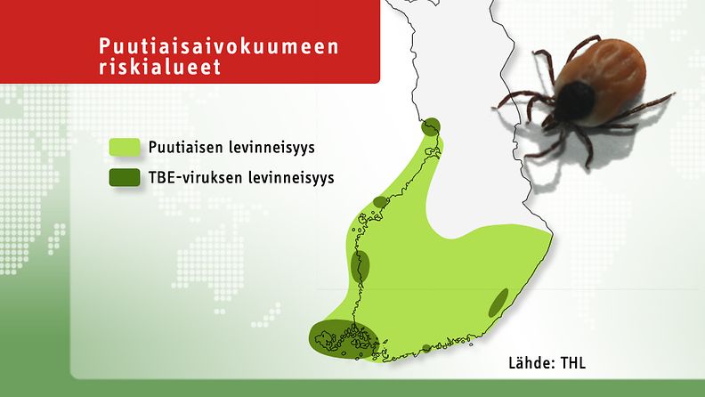 Puutiaisaivotulehduksen riskialueisiin kuuluvat Ahvenmaan lisäksi muun muassa Turun saaristo, Kokkolan seutu.  Uusia riskialueita tulevana kesänä ovat Kuopio ja Kotkan saaristo.