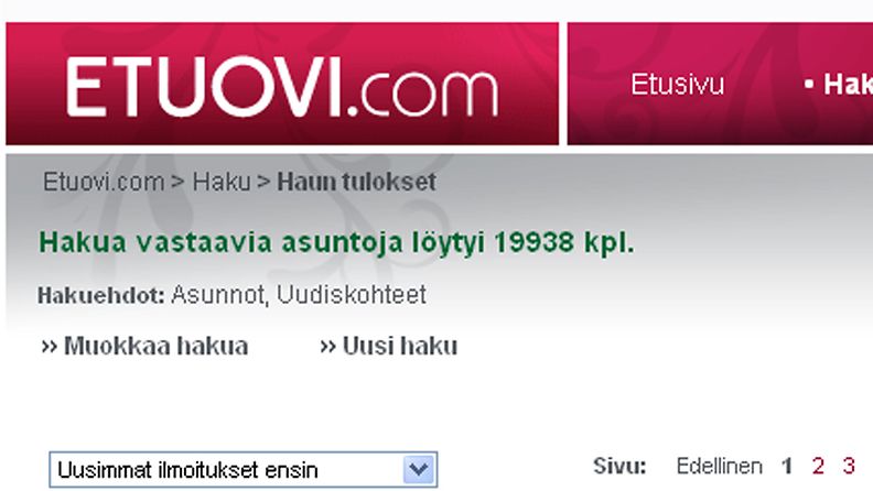 Kuvakaappaus Etuovi.com-sivustolta. 