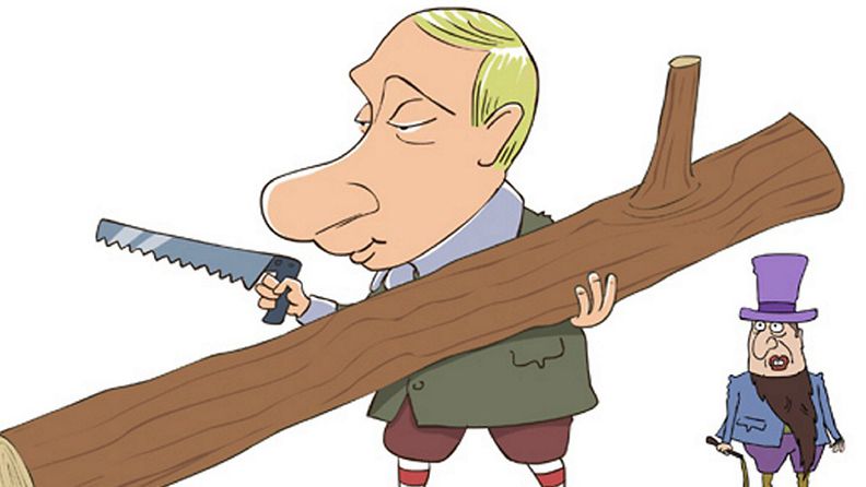 Novostin pilapiirtäjä Sergei Jelkinin pilakuvia Putinista. 