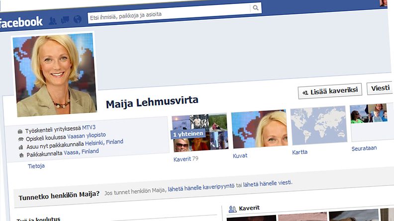 Ruutukaappaus Maija Lehmusvirran tekaistusta Facebook-profiilista.