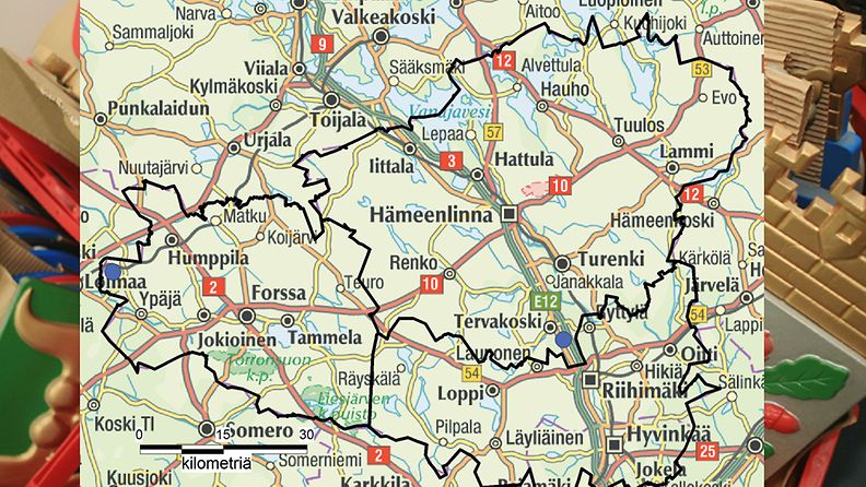 Kartan ja aluejaon lähde: Karttakeskus OY, Valtiovarainministeriö
