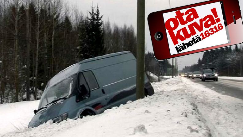 Onnettomuus nelostiellä Jyväskylässä 17. helmikuuta 2012.