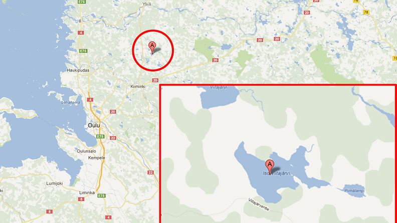 Viitajärven hukkumistapauksen kartta. Kartat: Google Maps