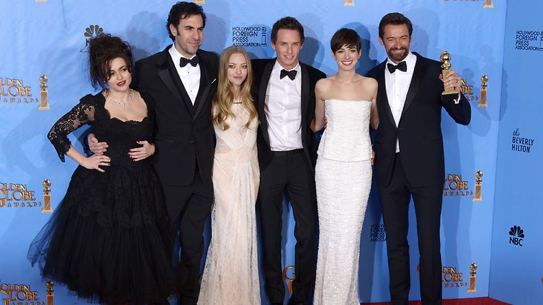 Les Miserables voitti eniten elokuva-alan Golden Globe -palkintoja. Kuvassa elokuvan näyttelijöitä. 
