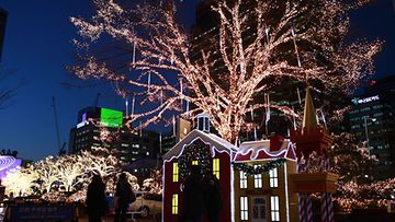  Joulukoristeita ja -valoja Soulissa, Etelä-Koreassa. (EPA)
