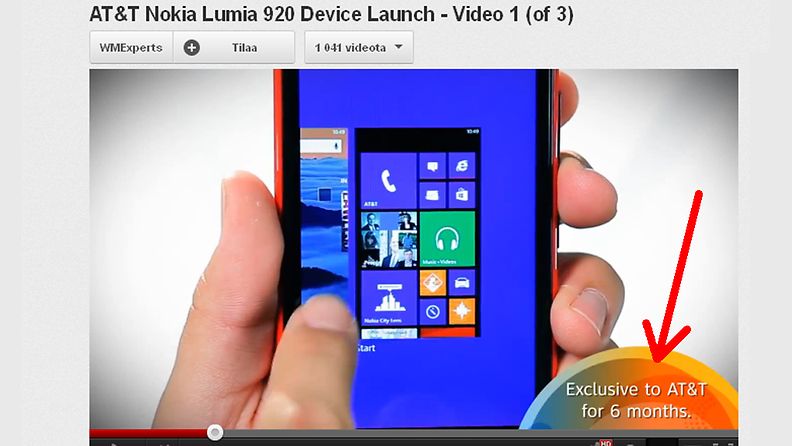 Väitetty vuotovideo Lumia 920 -puhelimesta paljastaa, että laitetta myydään USA:ssa yksinoikeudella AT&T:n kautta kuusi kuukautta.
