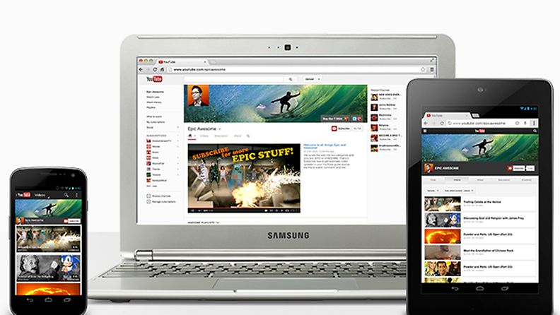 YouTuben mainoskuvassa Chromebookin näytöllä näkyy vahingossa Applen järjestelmä.