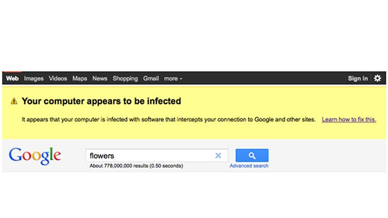 Googlen varoitusviesti haittaohjelmasta