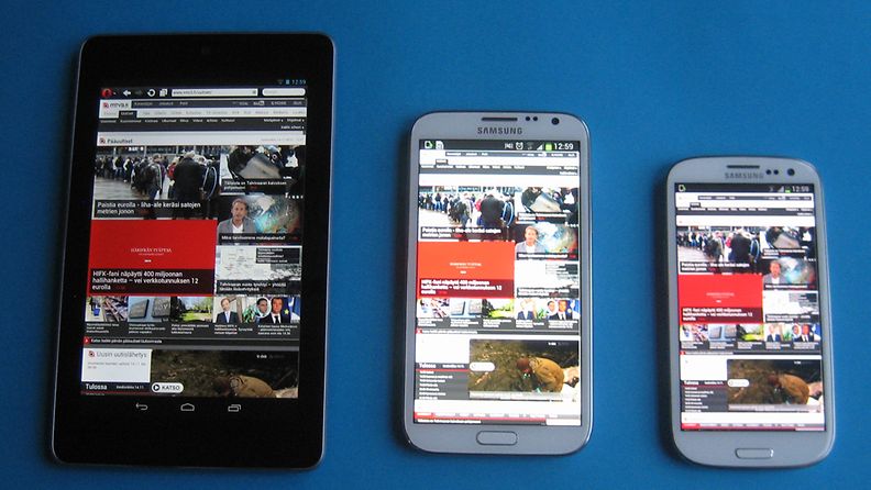 Google Nexus 7, Samsung Galaxy Note II, Samsung Galaxy S III