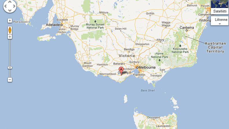 Colac, Australia. Kuvakaappaus Google Mapsista.