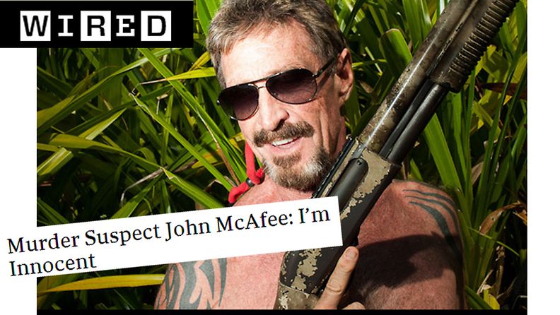 McAfee tietoturvayhtiön perustaja John McAfee on etsintäkuulutettu Belizessä murhaan liittyen. Kuvakaappaus Wiredin sivuilta.