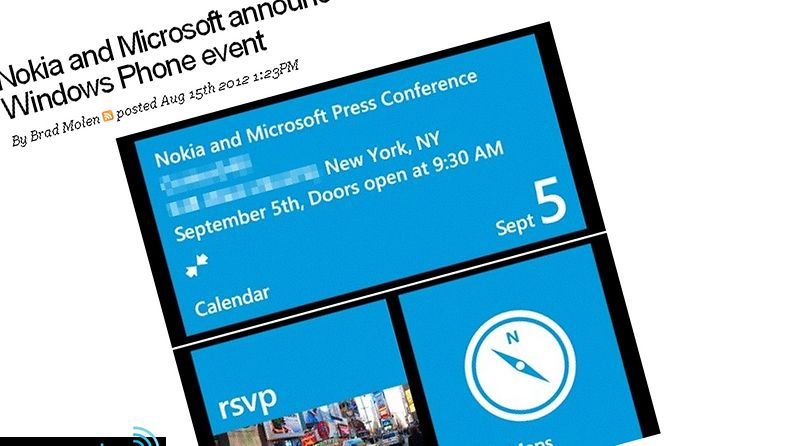 Nokian ja Microsoftin tiedotustilaisuus New Yorkissa 5.9. Kuvakaappaus Engadgetin sivuilta.